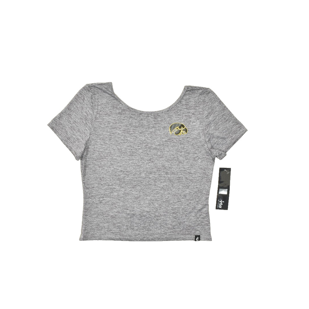 Certo Iowa Women's Gray Short Sleeve Cropped Athletic Scoop Back Tee Size M NEW